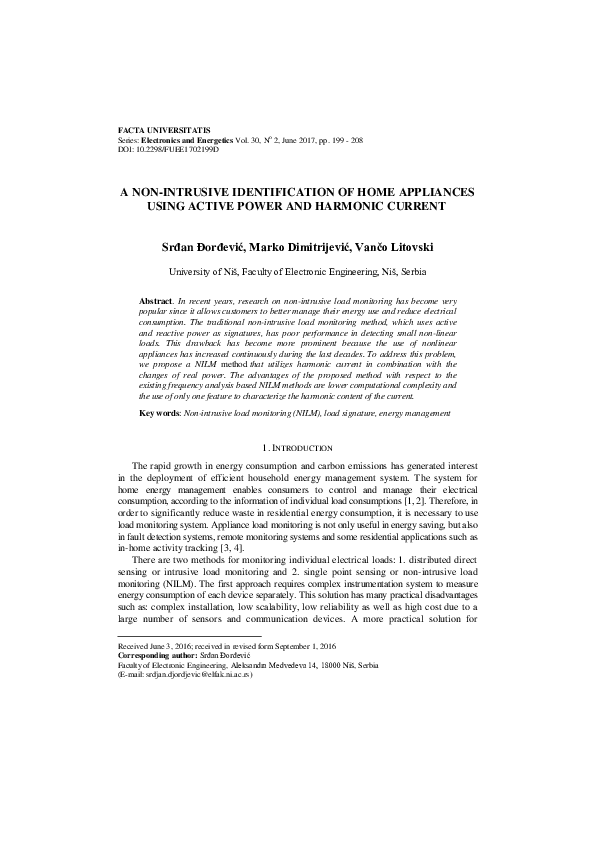(PDF) A non-intrusive identification of home appliances using active ...