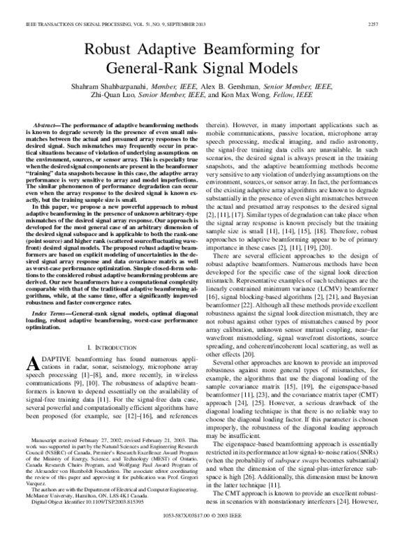 (PDF) Robust adaptive beamforming for general-rank signal models