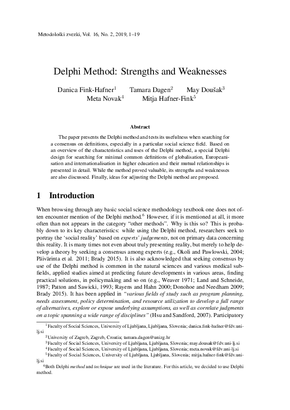  PDF Delphi Method Strengths And Weaknesses Mitja Hafner Fink 
