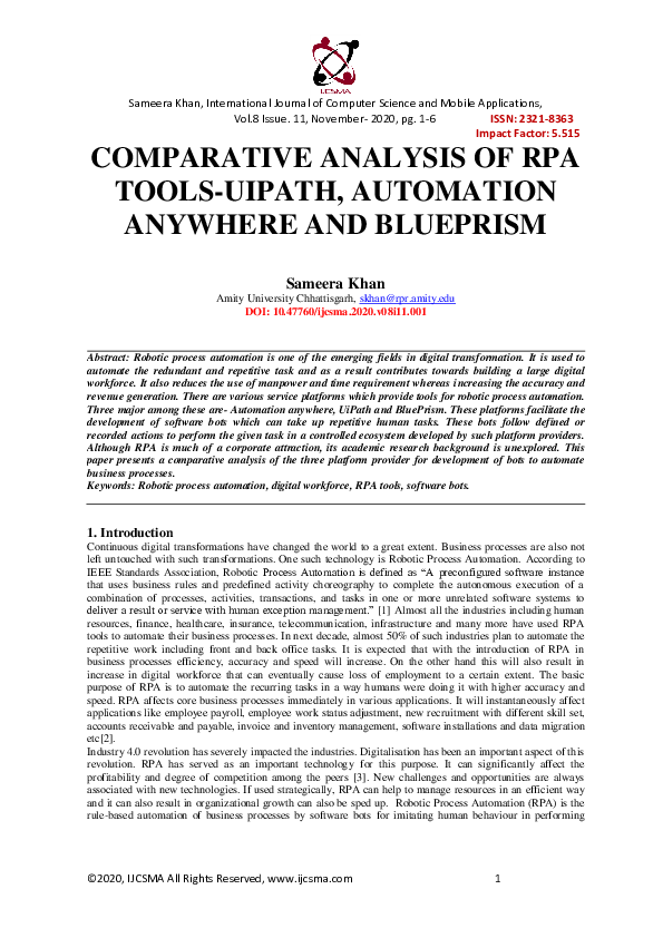 (PDF) Comparative Analysis of Rpa Tools-Uipath, Automation Anywhere and ...