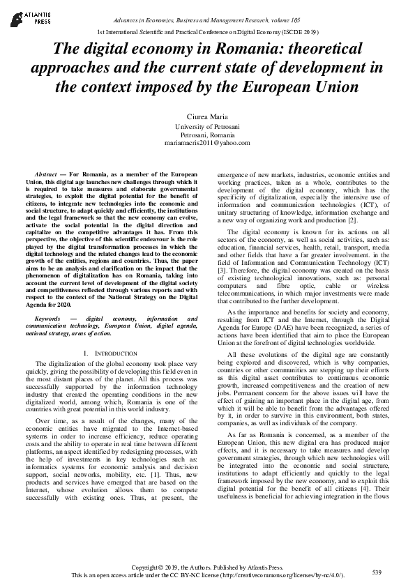 (PDF) The digital economy in Romania: theoretical approaches and the ...
