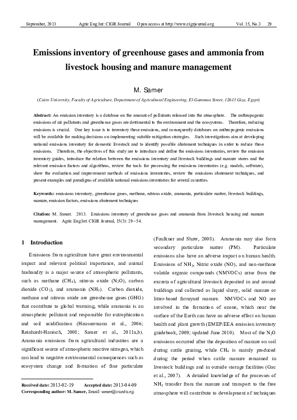 (PDF) Emissions inventory of greenhouse gases and ammonia from ...