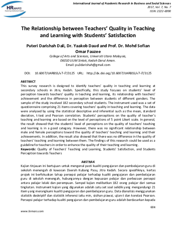 (PDF) The Relationship between Teachersâ Quality in Teaching and ...