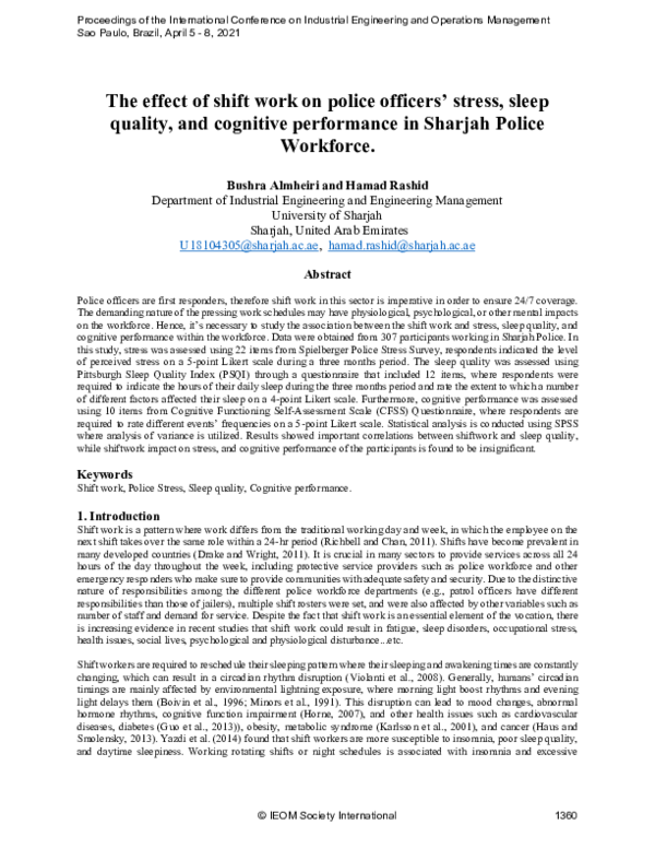 (PDF) The effect of shift work on police officers’ stress, sleep ...
