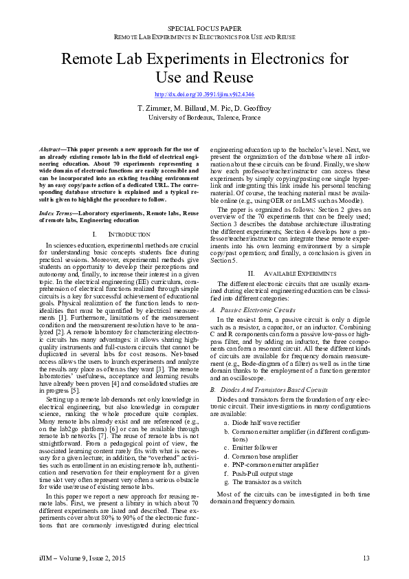 (PDF) Remote Lab Experiments in Electronics for Use and Reuse