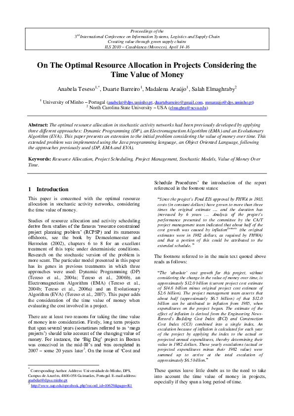 (PDF) On The Optimal Resource Allocation in Projects Considering the ...