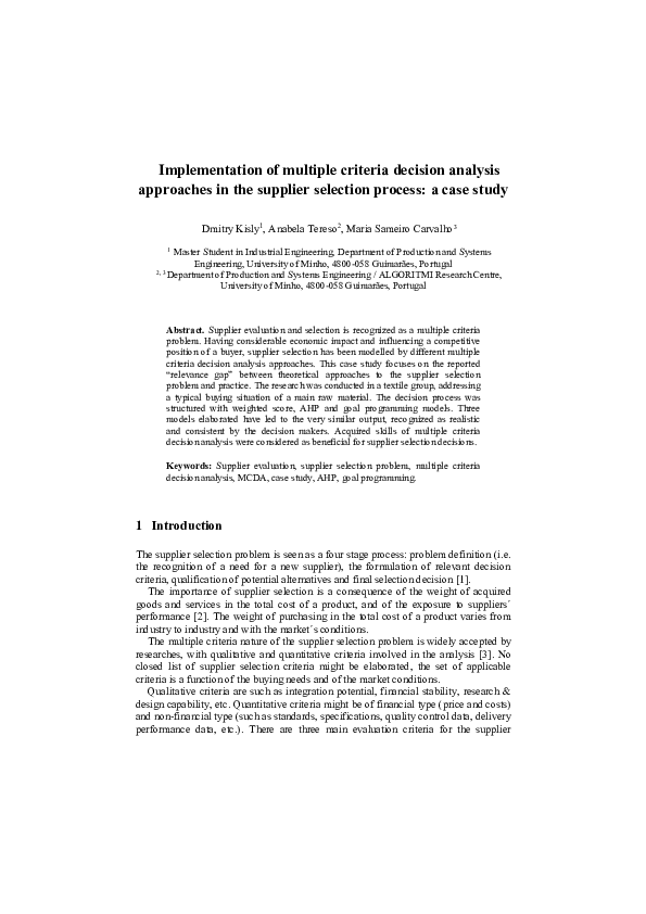 (PDF) Implementation of Multiple Criteria Decision Analysis Approaches ...
