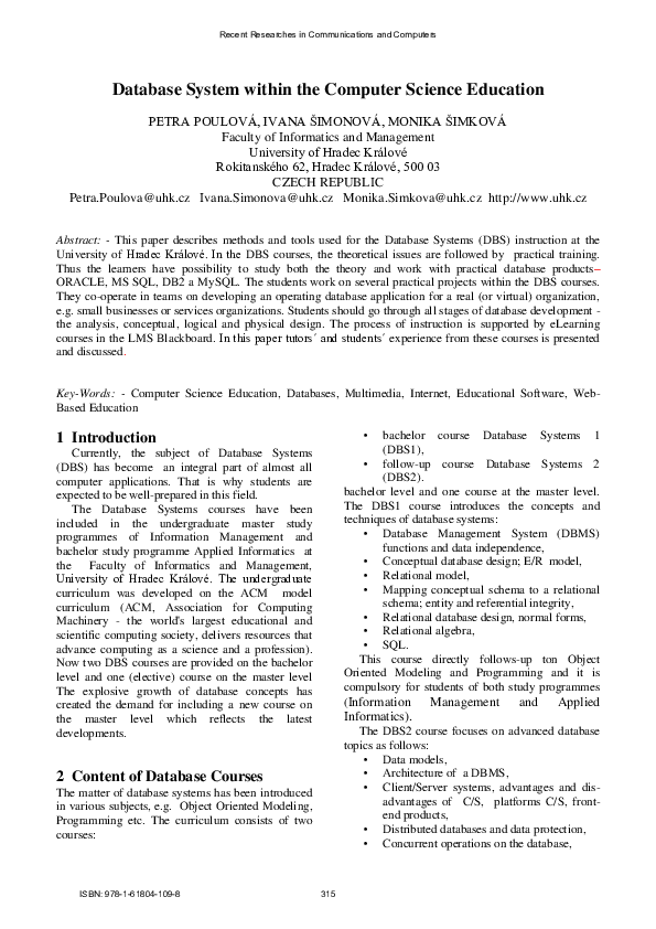 (PDF) Database System within the Computer Science Education