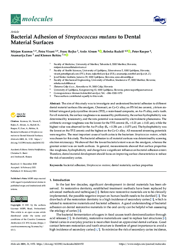 (PDF) Bacterial Adhesion of Streptococcus mutans to Dental Material ...
