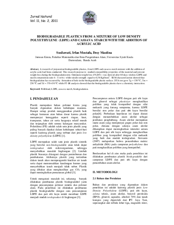 (PDF) Biodegradable Plastics from a Mixture of Low Density Polyethylene
