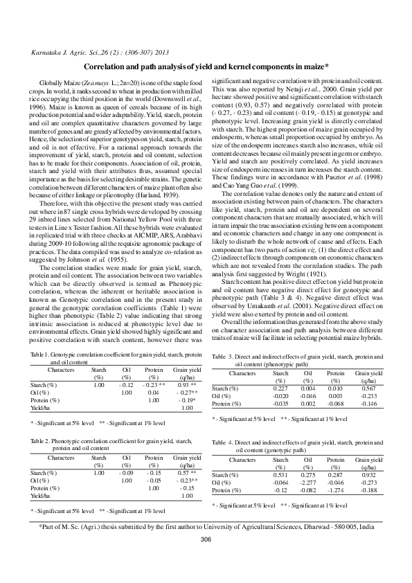 (PDF) Correlation and path analysis of yield and kernel components in maize