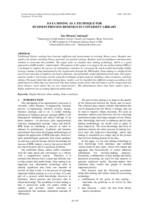 (PDF) Data Mining as a Technique for Business Process Redesign in ...