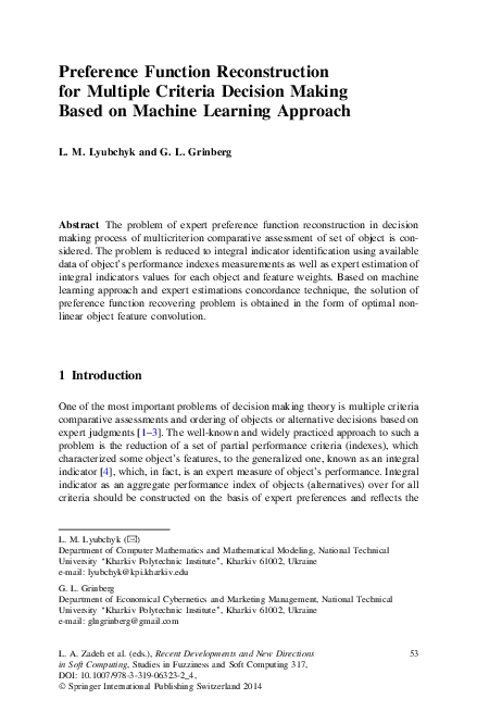 (PDF) Preference Function Reconstruction for Multiple Criteria Decision ...
