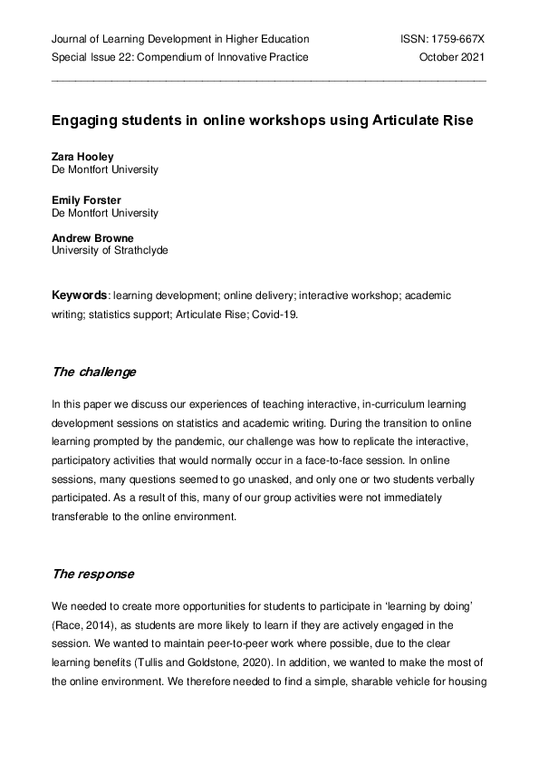 (PDF) Engaging students in online workshops Using Articulate Rise