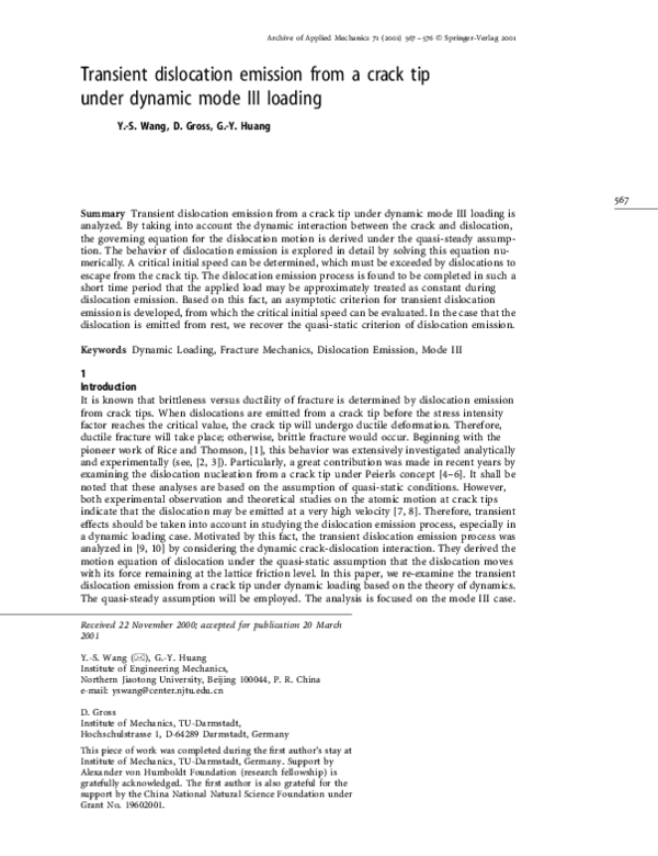 (PDF) Transient dislocation emission from a crack tip under dynamic ...