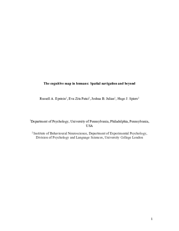 (PDF) The cognitive map in humans: spatial navigation and beyond