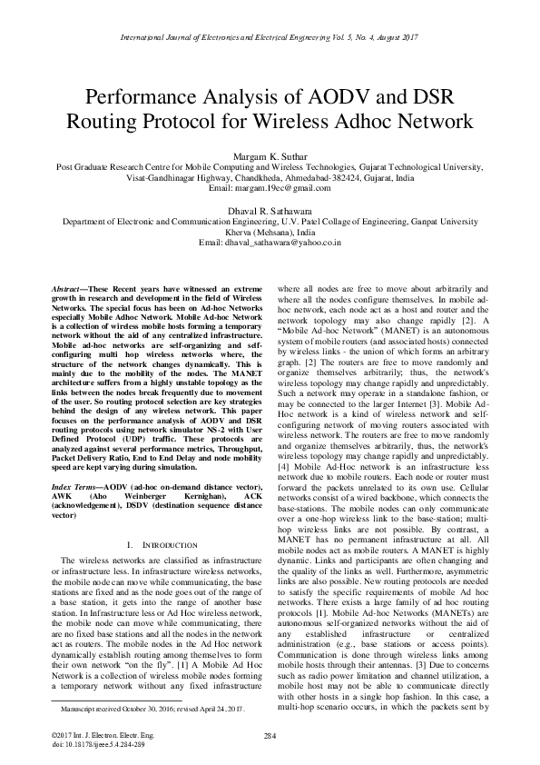(PDF) Performance Analysis of AODV and DSR Routing Protocol for ...