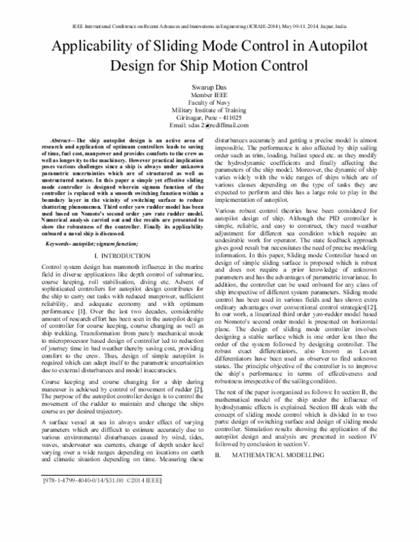 (PDF) Applicability of sliding mode control in autopilot design for ...