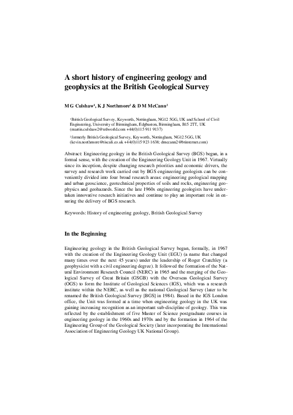 (PDF) A Short History of Engineering Geology and Geophysics at the ...