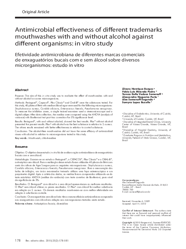 (PDF) Antimicrobial effectiveness of different trademarks mouthwashes