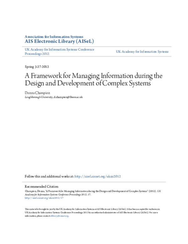 (PDF) A Framework for Managing Information during the Design and ...