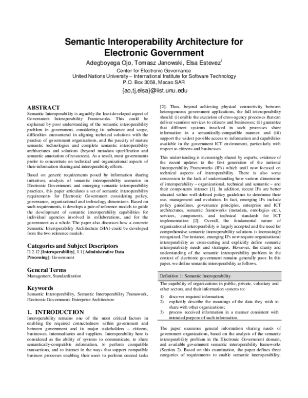 (PDF) Semantic interoperability architecture for electronic government
