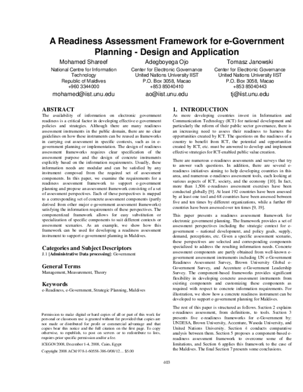(PDF) A readiness assessment framework for e-government planning