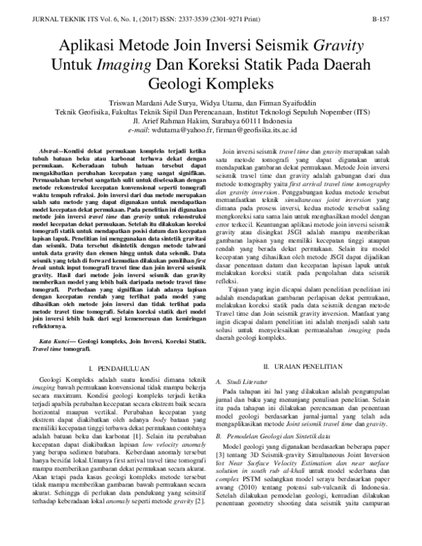 (PDF) Aplikasi Metode Join Inversi Seismik Gravity Untuk Imaging Dan ...