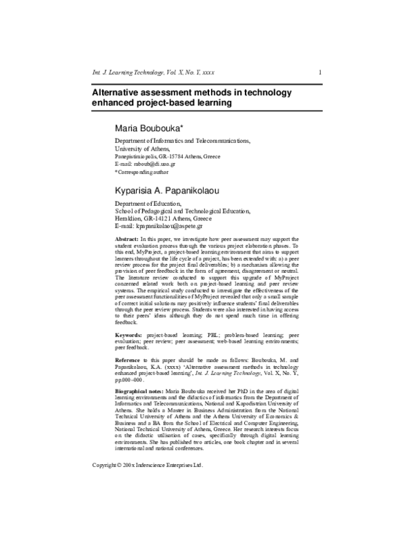 (PDF) Alternative assessment methods in technology enhanced project ...