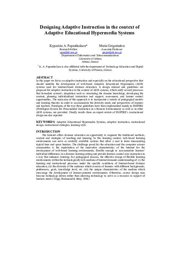 (PDF) Designing Adaptive Instruction in the context of Adaptive ...