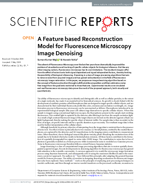 (PDF) A Feature based Reconstruction Model for Fluorescence Microscopy ...