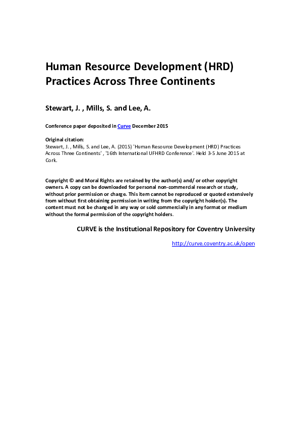 (PDF) Human Resource Development (HRD) Practices Across Three Continents