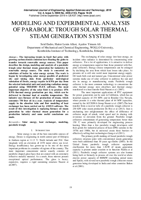 (PDF) Modeling and Experimental Analysis of Parabolic Trough Solar ...