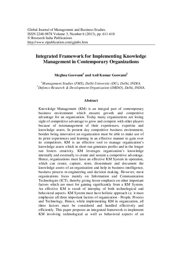 (PDF) Integrated Framework for Implementing Knowledge Management in ...