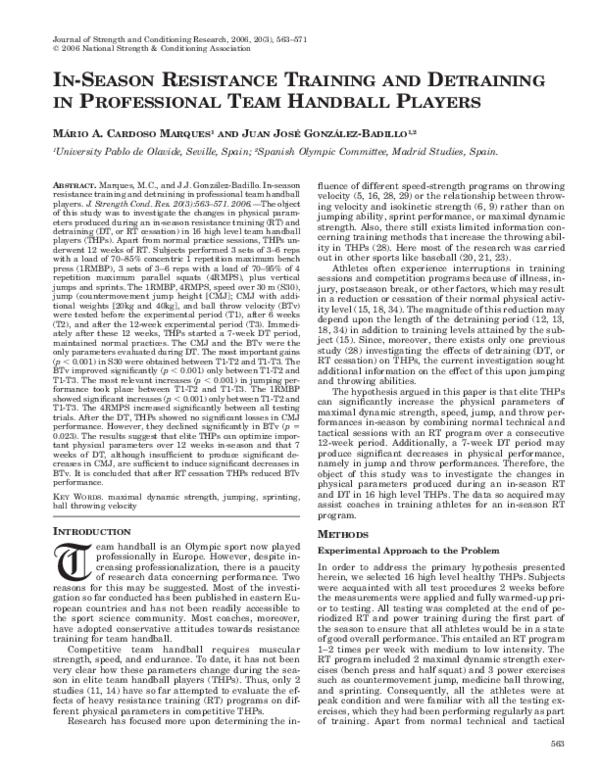 (PDF) In-season resistance training and detraining in professional team ...
