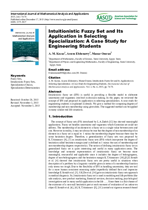 (PDF) Intuitionistic Fuzzy Set and Its Application in Selecting ...