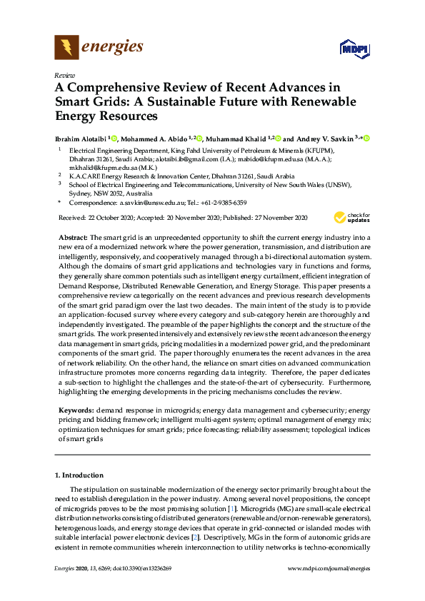 (PDF) A Comprehensive Review of Recent Advances in Smart Grids: A ...