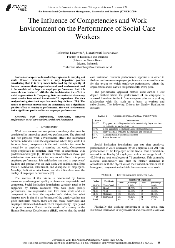 (PDF) The Influence of Competencies and Work Environment on the ...