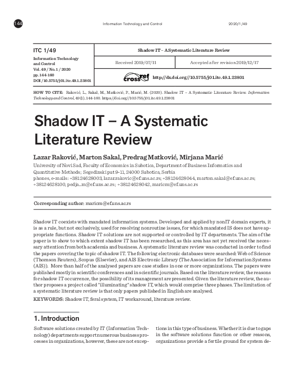 (PDF) Shadow IT – Systematic Literature Review