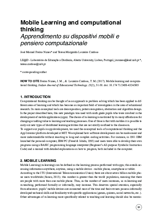 (PDF) Mobile learning and computational thinking
