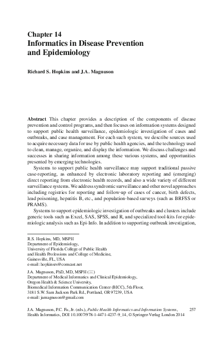 (PDF) Informatics in Disease Prevention and Epidemiology