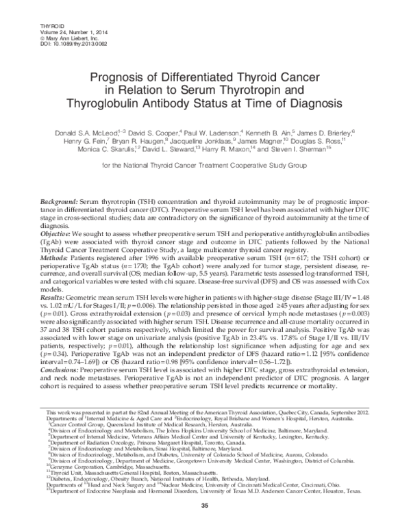 (PDF) Prognosis of differentiated thyroid cancer in relation to serum ...