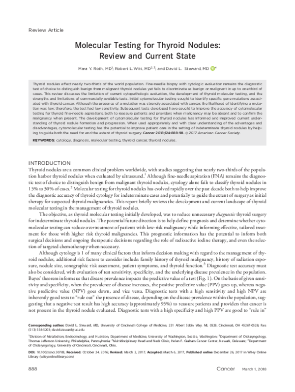 (PDF) Molecular testing for thyroid nodules: Review and current state