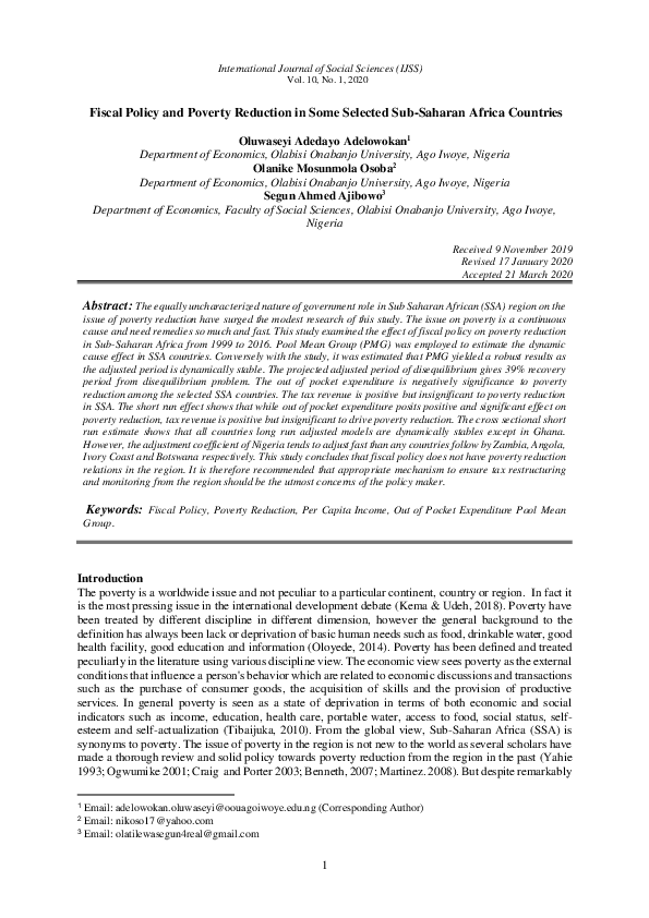 (PDF) Fiscal Policy and Poverty Reduction in Some Selected Sub-Saharan ...