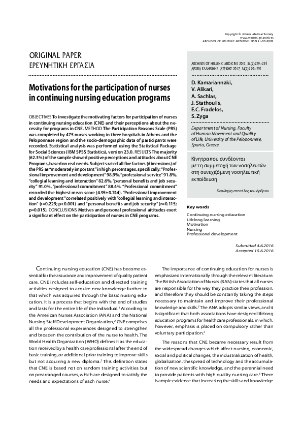 (PDF) Motivations for the participation of nurses in continuing nursing ...