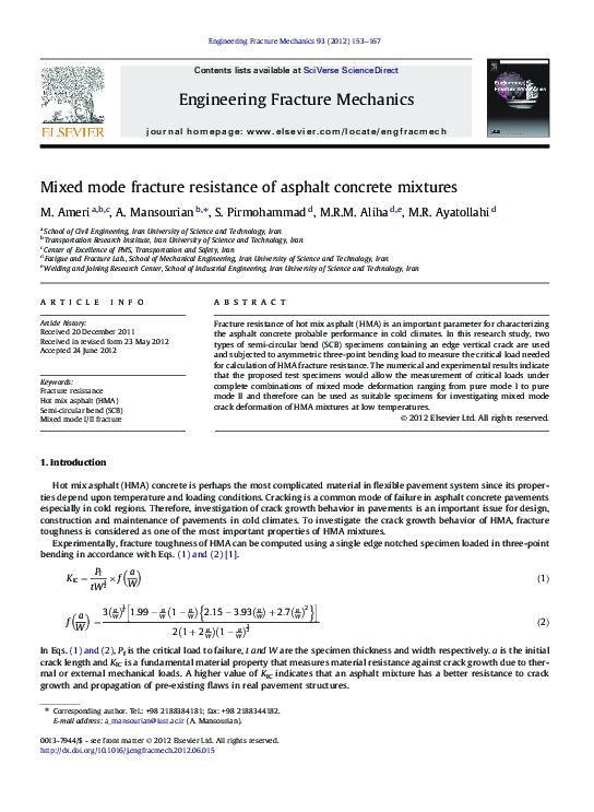 (PDF) Mixed mode fracture resistance of asphalt concrete mixtures