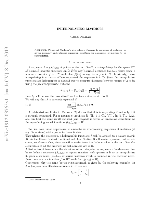 (PDF) Interpolating Matrices