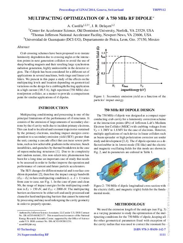 (PDF) Multipacting Optimization of a 750 MHz RF Dipole