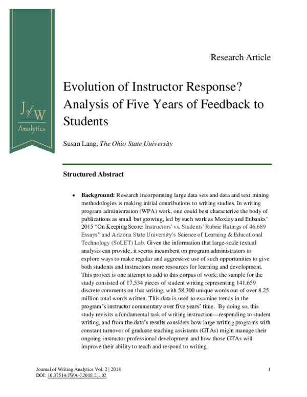 (PDF) Evolution of Instructor Response? Analysis of Five Years of ...