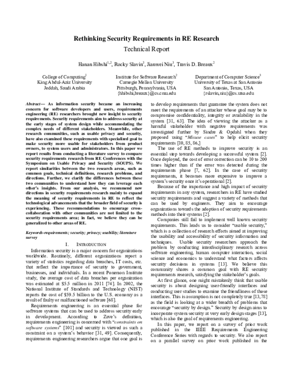 (PDF) Rethinking Security Requirements in RE Research Technical Report